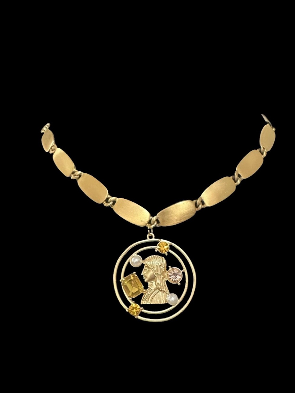 Anne Klein Gold-Tone Medallion Pendant Necklace with Gem and Pearl Accents